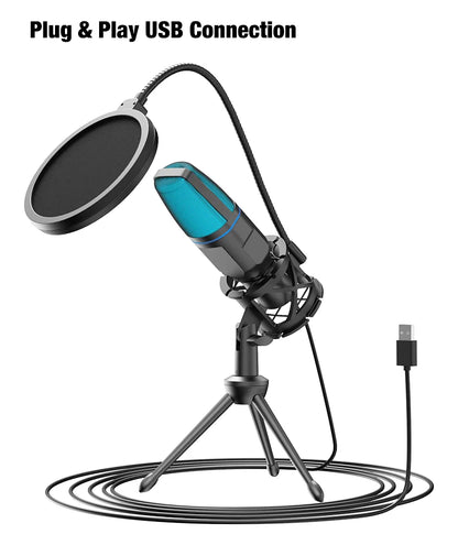 USB Microphone RGB Microfone Condensador Wire Gaming Mic for Podcast Recording Studio Streaming Laptop Desktop PC