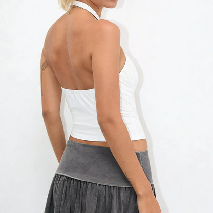 Dam Halterneck Linne 2026 – Slim Fit Ryggöppen Ärmlös Sexig Sommar, Svart & Vit S–L