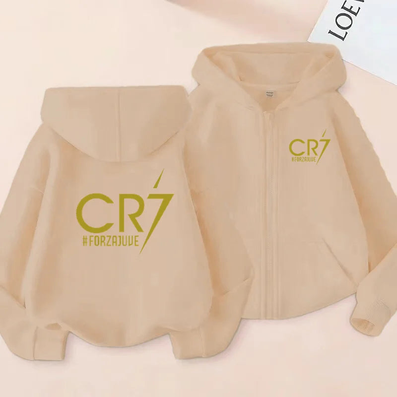 Children Football Hoodie Letter CR7 Zipper Style Coat Sweatshirt Boys Girls 3-12Yrs Long sleeves Loose Top Casual Sports Clothes