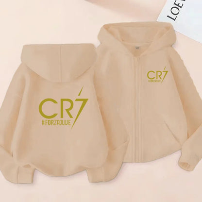 Children Football Hoodie Letter CR7 Zipper Style Coat Sweatshirt Boys Girls 3-12Yrs Long sleeves Loose Top Casual Sports Clothes