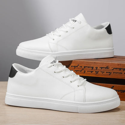 Trendiga vita sneakers för herr – andningsbart material i stor storlek
