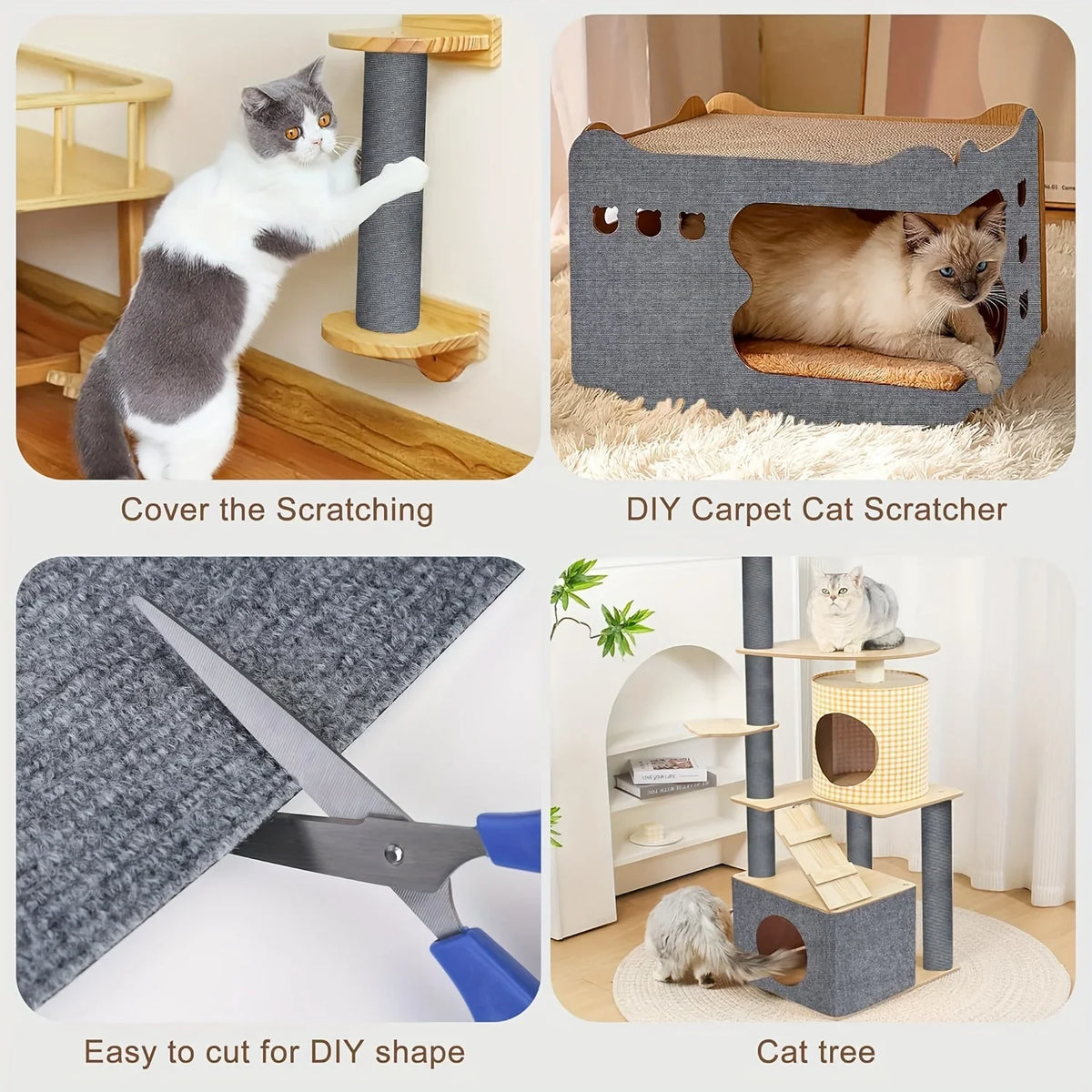 Självhäftande klösmatta för katt 40 × 300 cm – klippbart soffskydd i 7 färger