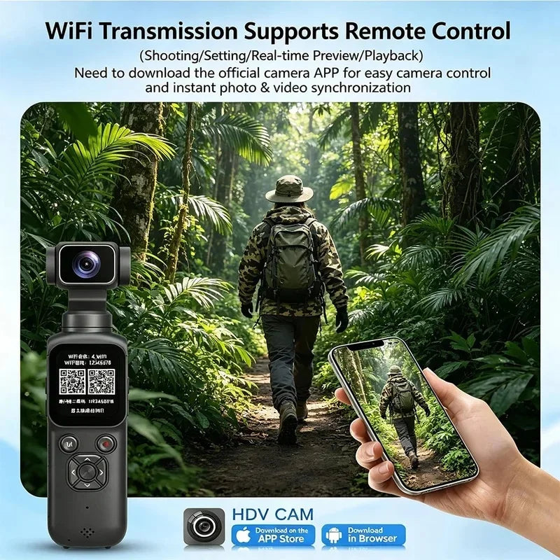 4K Action Camera with 330° Face Tracking Gimbal Stabilizer, 75MP WiFi Pocket Portable Camcorder, Mini Handheld Vlog Camera for