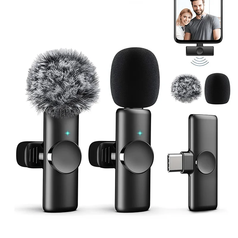 Wireless Lavalier Microphone USB C Mini Microphone with Noise Cancellation For iPhone17 16 15 Lapel Mic for Video Recording Vlog