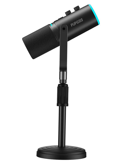 PUPGSIS Podcast Microphone Kit, USB/XLR Dynamic Vocal Mic, Streaming Mic with RGB Lights for PC/XLR Mixer, with Mute Button, Headphone Jack, Gain Knob, for Gaming Voice-Over Recording