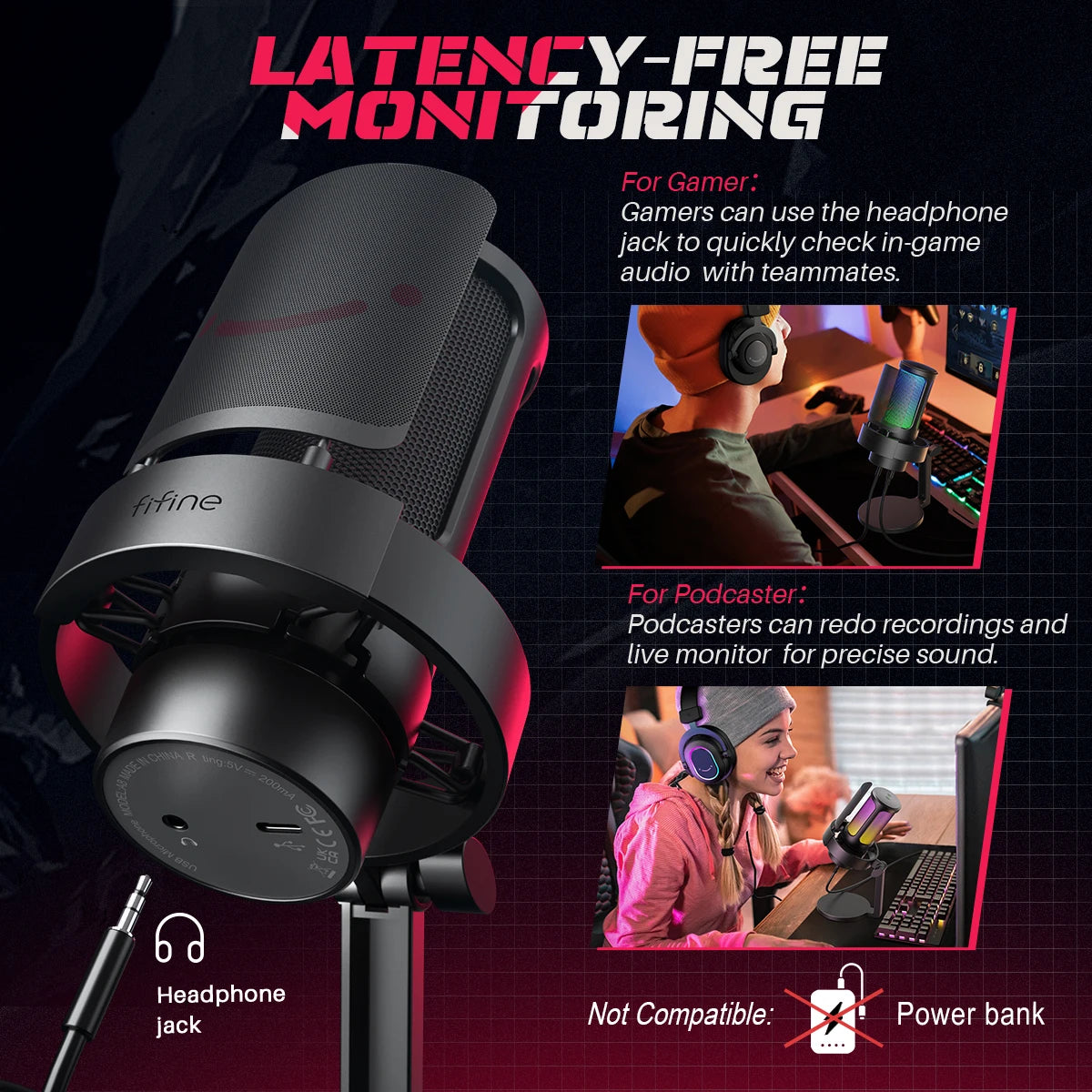 FIFINFIFINE USB Gaming Microfono Para PC Mac PS4 PS5, RGB Condensador Micrófono Per Streaming,Podcasts, Con Control RGB A8