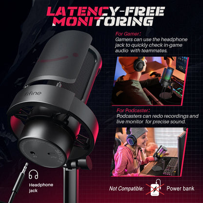 FIFINFIFINE USB Gaming Microfono Para PC Mac PS4 PS5, RGB Condensador Micrófono Per Streaming,Podcasts, Con Control RGB A8