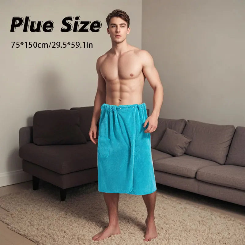 Suitable for M-XXXL Men's Bath Skirt Bath Towel Plus Size Bath Skirt Suitable for Home, Travel, Steaming, Spa, Beach