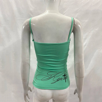 Dam Y2K Spets Camisole – Cinched Waist Ärmlös Sexig Sommar Festival, Grön S–L