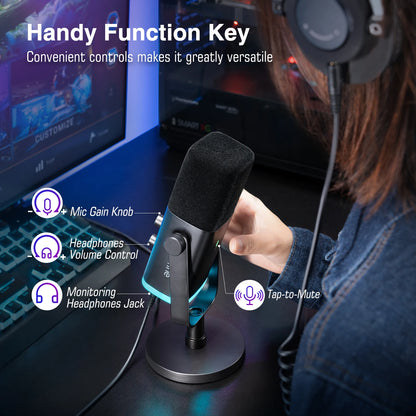 FIFINE AM8 USB/XLR-streamingmikrofon – dynamisk, RGB och hörlursutgång