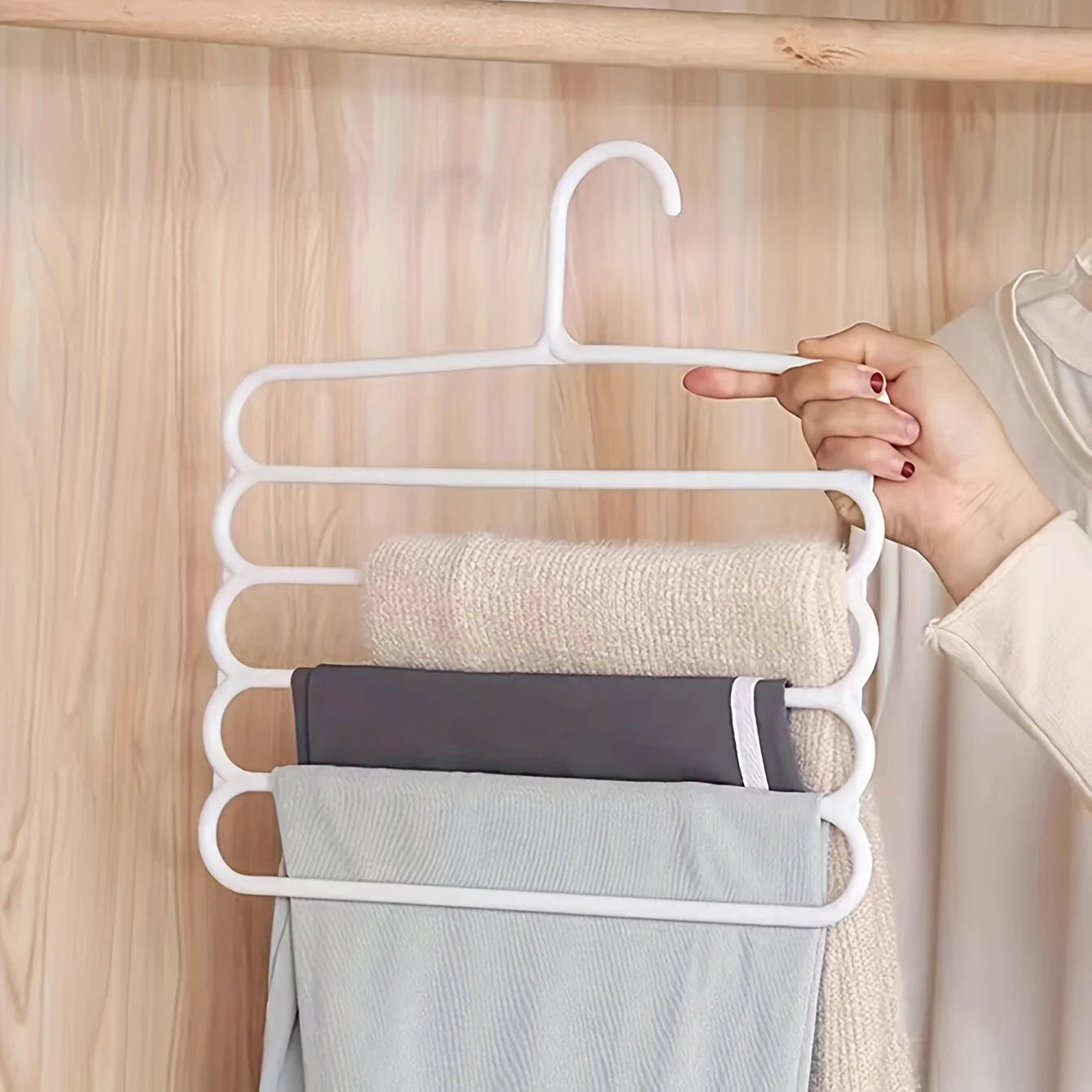 4 pcs Pants Rack Multifunctional Household Saving Space Multi Layer Trousers Hanger Pants Closet Color Clothes Peg 5 Layers