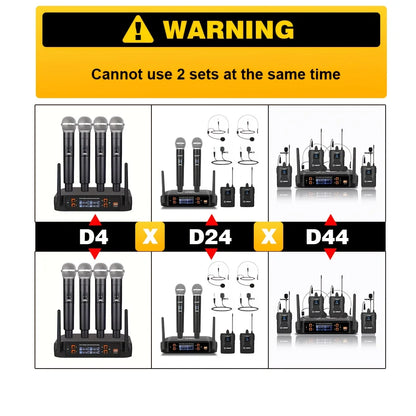 LMBGM-D44 Wireless Microphone System 4 Channel Lavalier/Headset Mic UHF Fixed Dual Band Wireless Set for Church Wedding Party
