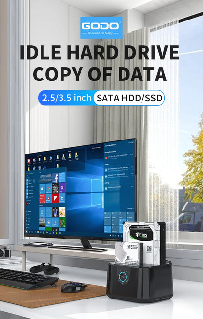GODO HDD Docking Station SATA to USB 3.0 Adapter for 2.5 3.5 SSD Disk Case HDD Box Dock Hard Drive Enclosure Docking Station