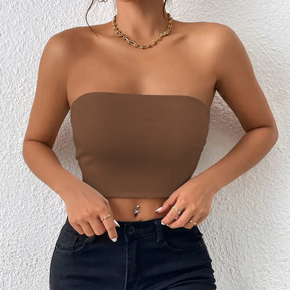 Dam Issilke Crop Top Sömlös – Axelbandslös Halkfri Tunn Andningsbar Sommar, 13 Färger XS–L