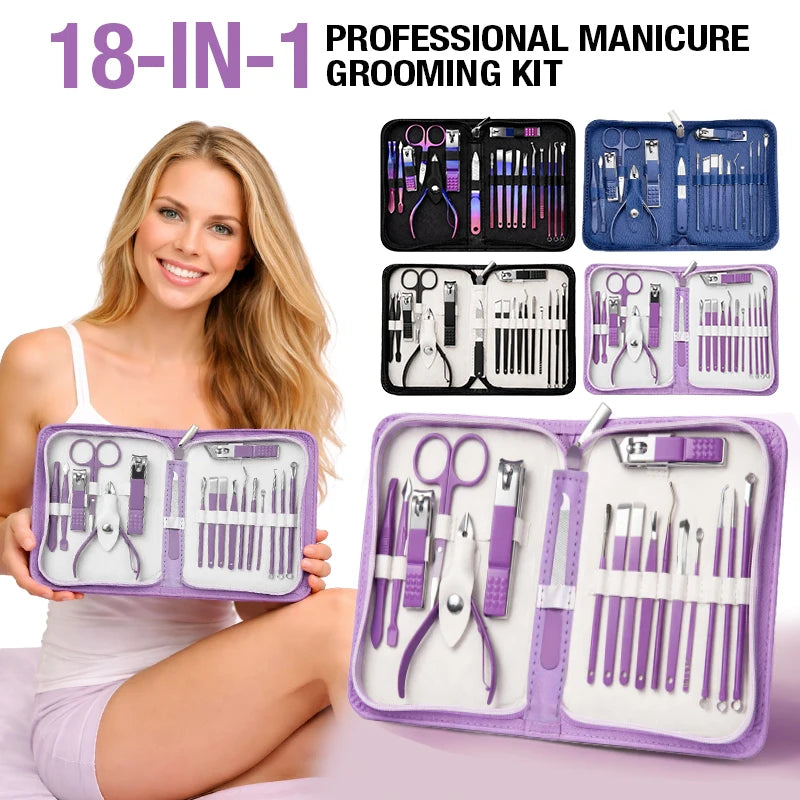 Professionellt Nagelklippare Set 18 delar – Rostfritt Stål Manikyr Pedikyr Dragkedjefodralet Unisex, 4 Färger