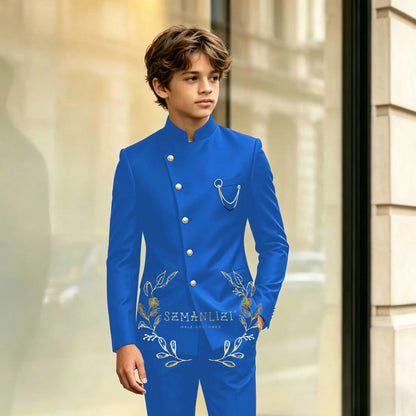 Indian Style Black Child Boy Dinner Tuxedos Little Kids Costume Wedding Party Prom Pants Suits Birthday Wear 2 Pieces Customized