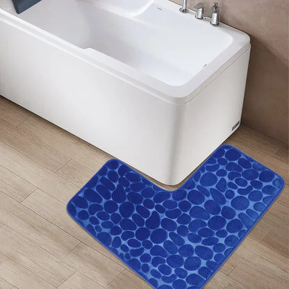 80x80cm New L-shaped Bath Mat Cobblestone Memory Foam Super Absorbent Non-Slip Corner Mat for Bathroom Shower Toilet Home Decor