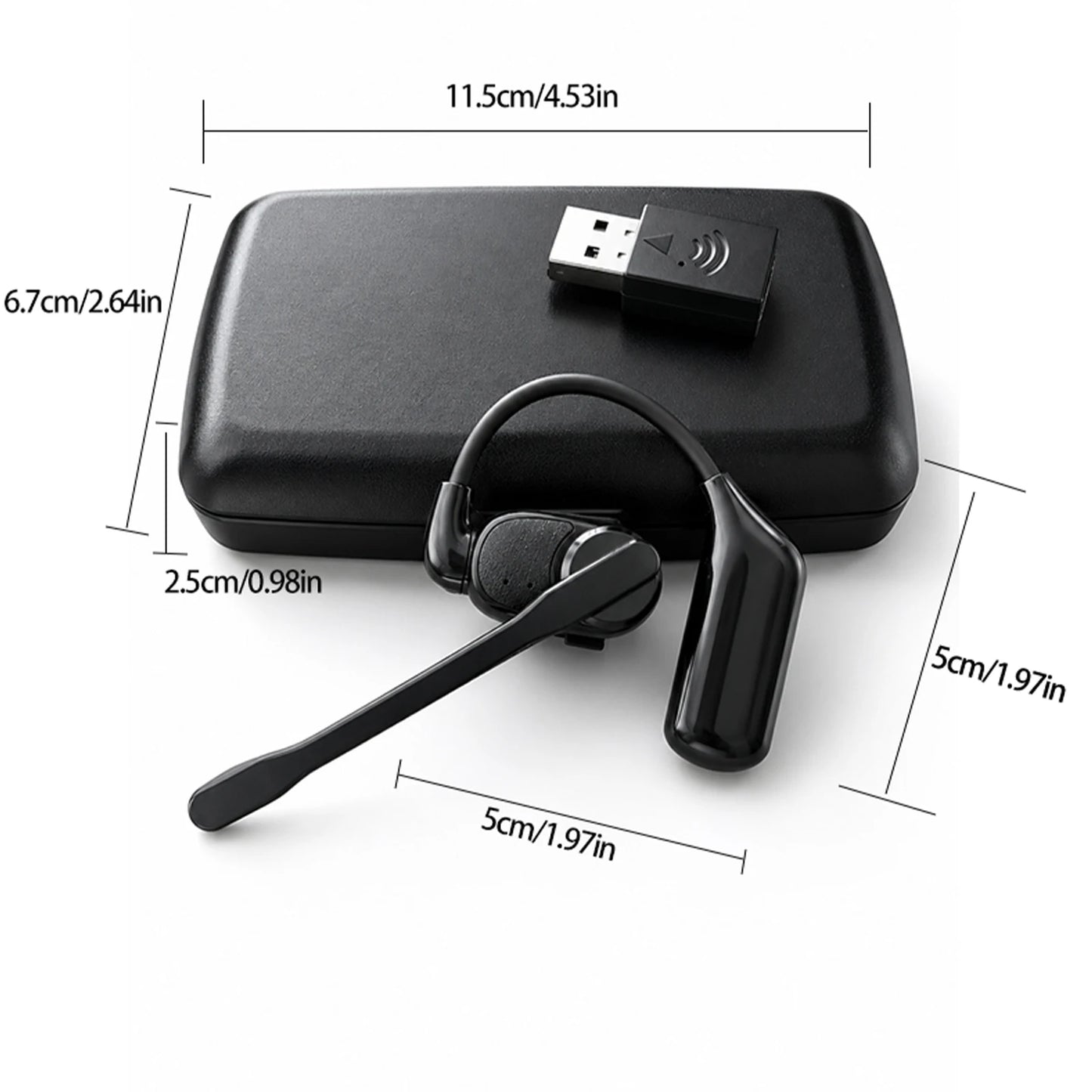 Wireless Earpiece with USB Dongle Noise Cancelling Earpiece Sport Open Ear Single Ear BT Headset for Driver Office