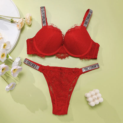 New Women's Sexy Bra and Panty Set Comfortable Push Up Shapewear Adjustable Padded Gathered V Lace Lingerie Set
