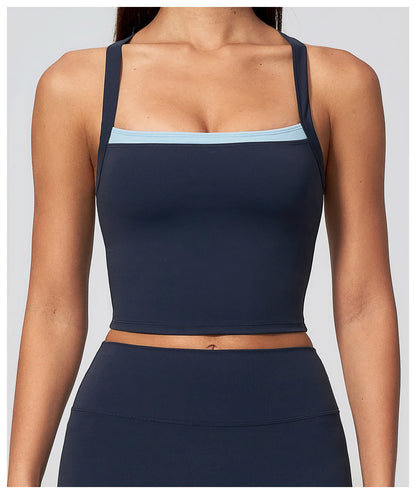 Women Criss Cross Back Yoga Tank Top Push Up Sports Bra Fitness Running Workout Gym Vest Color Block Sport Underwear Crop Top
