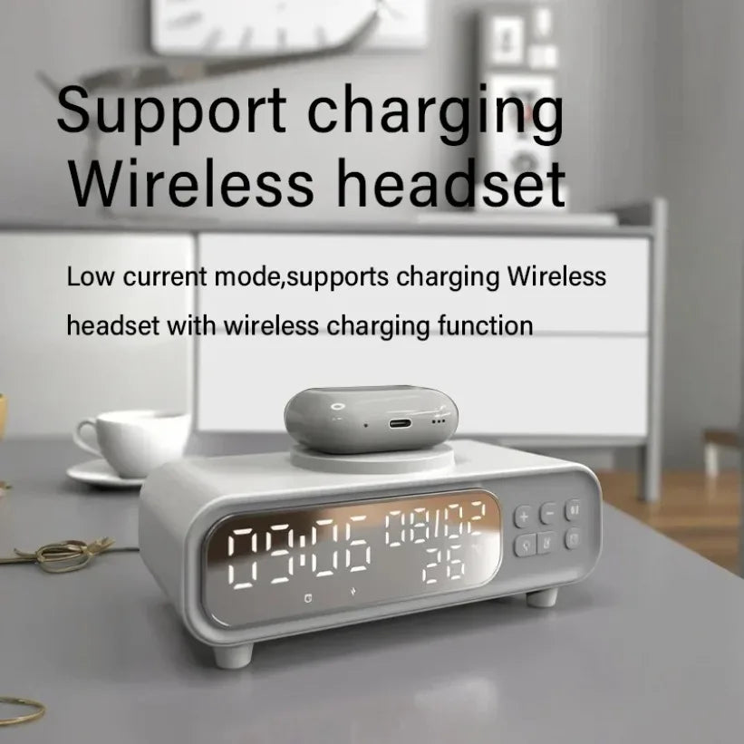 VIKEFON 15W Trådlös Laddare med Väckarklocka Nattljus & Termometer – Qi USB-C iPhone Android Hörlurar Snabbladdning CE RoHS