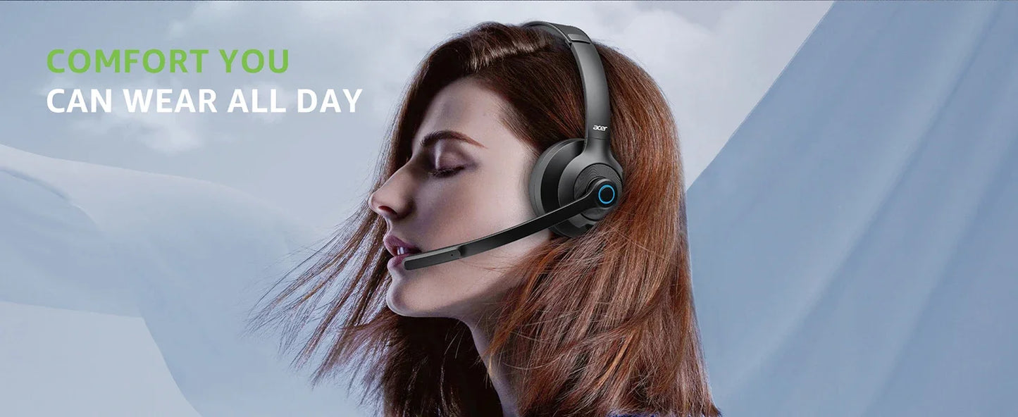 Acer HB02 Wireless Headset with Mic for Work 2.4G Bluetooth 5.3 Dual Mode Headphones USB Dongle for PC Headset for Call Center
