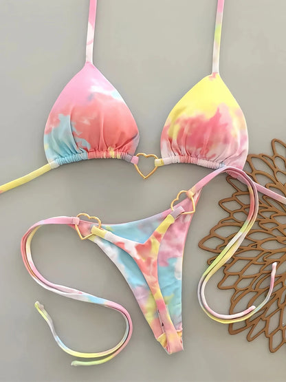 Sexy Halter Solid Color Low Waist Bikini Set Women's Swimsuit Two-piece Triangle Thong Swimwear Bathing Suit Brazilian Biquinis