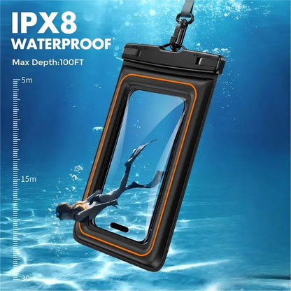 Vattentätt Mobilfodral med Flytfunktion – IPX8 30m, Transparent PVC, Passar upp till 7", iPhone & Samsung