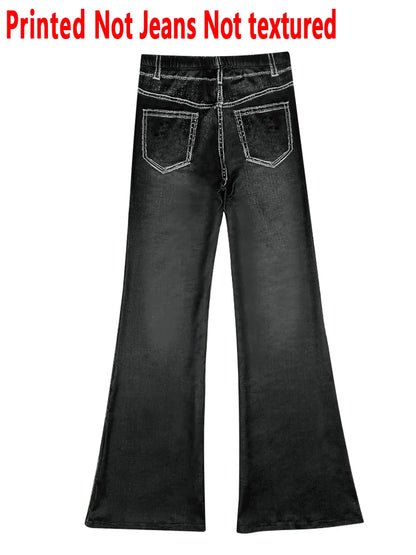 1253 [Printed Pants - Not Denim Fabric] Floral Print Flare Pants - Non-Denim Fabric, Women's Trousers,