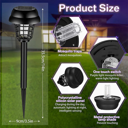 Solar and Electric Shock Mosquito Repellent Lamp Waterproof Bug Zapper 2Mode LED Light for Outdoor Garden Lawn Camping Villa Use