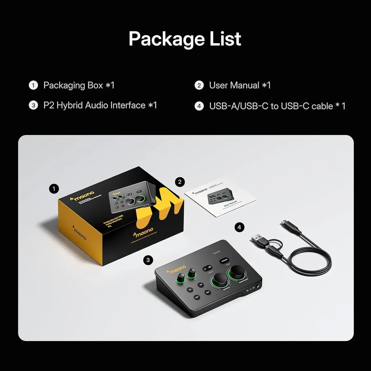 MAONO P2 USB-ljudinterface med dubbla XLR-ingångar
