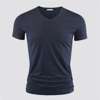 2026 Men's T Shirt Pure Color V Collar Short Sleeved Tops Tees Men T-Shirt Black Tights Man T-Shirts Fitness For Male Clothes