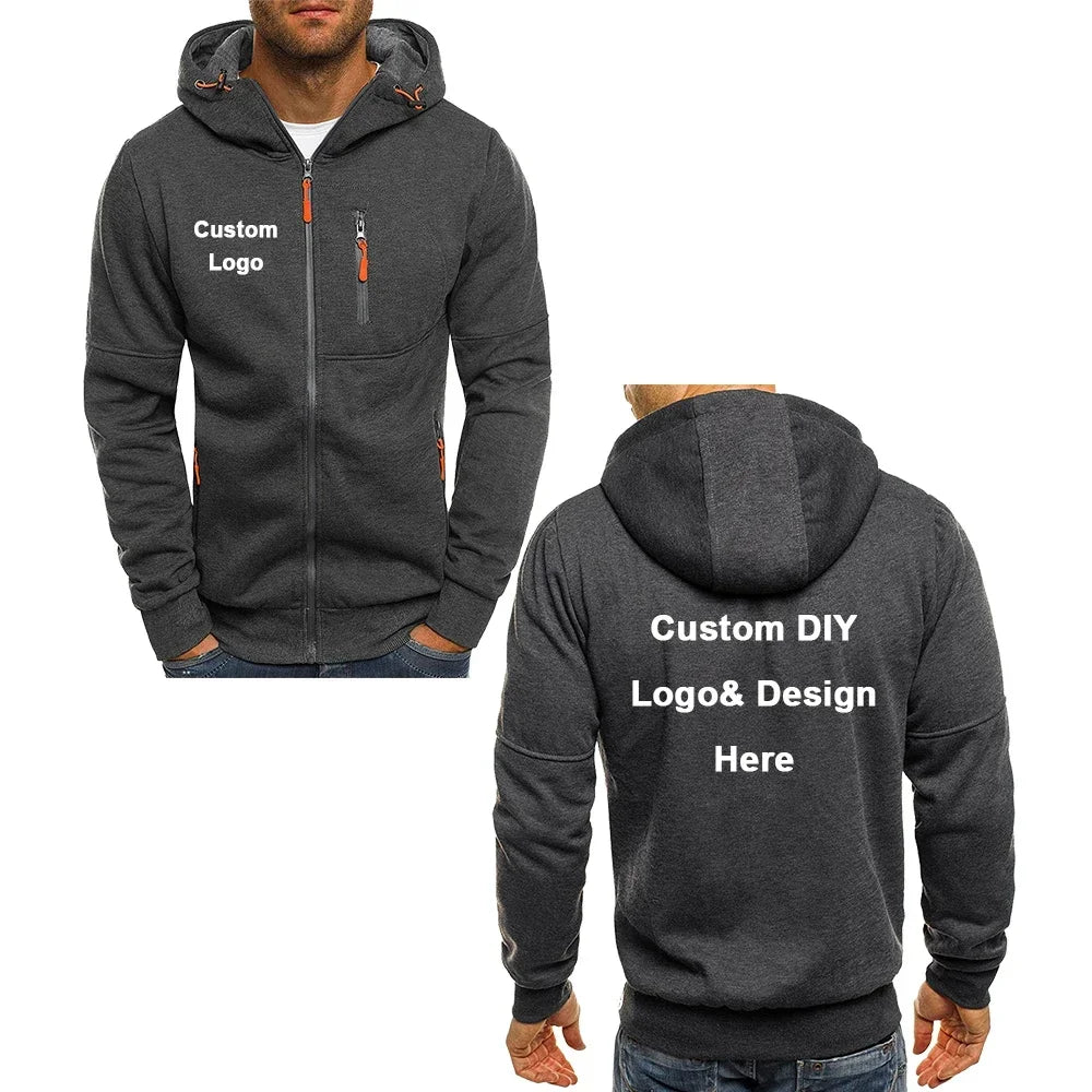 Herr Zip-up Hoodie med Fickor & Eget Tryck – Tunn, Japan-stil | M–4XL
