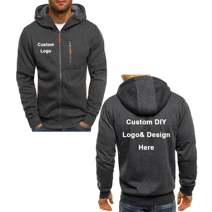 Herr Zip-up Hoodie med Fickor & Eget Tryck – Tunn, Japan-stil | M–4XL