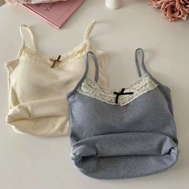 Coquette Y2k Crop Top Summer Lace Tank Top Women Cropped Cute Camis Sexy White Crop Tops Female Korean Sleeveless Black Vest