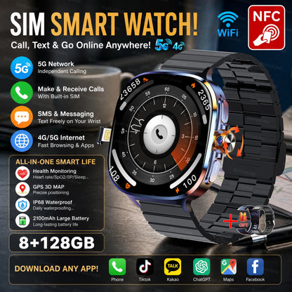 2026New 5G SIM Smart Watch 2.4" AMOLED 8+128GB GPS+NFC WIFI 1000W HD Camera IP68Waterproof Health Monitor Android Smartwatch Men