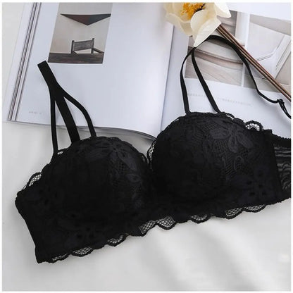 Lace Floral Embroidery Sexy Bra Comfortable Adjustable Women Underwear 3/4 Cup Wireless Girl Brassiere Bralette