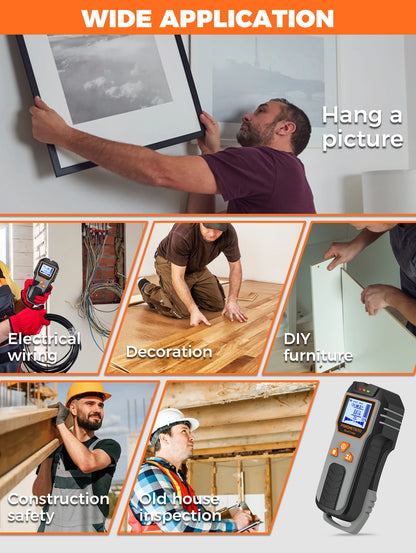 6in1 Stud Finder Wall Scanner Detector Multifunction Wall Scanner for AC Cable Wires Wood Metal Pipe Electronic Measuring Tools