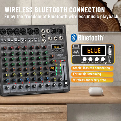 TKLBLS Z8 8 Channel Professional Mixer Bluetooth 48V 12V Battery Powered USB Studio Recording Live Show