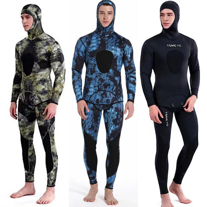 HOT 3mm Camouflage Wetsuit Long Sleeve Fission Neoprene Submersible Diving for Men Keep Warm Tops and Pants 2-pieces Sun Protect
