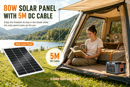 Portable Power Station 500W Optional 80W Rigid Solar Panel with 5m Extension Cable Outdoor Solar Generator for Camping RV Emergency Backup Power