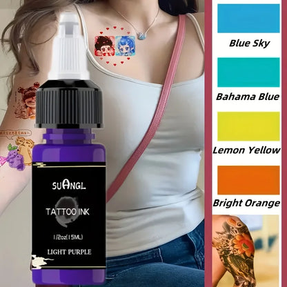 Professional Tattoo Ink - Multicolor Dynamic(14 Colors) & Vibrant Colors in 0.5oz (15ml) Bottles for Tattoo Artists