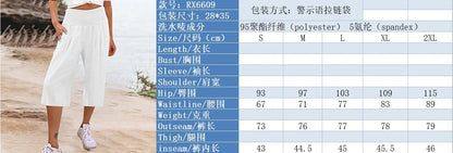 Summer 2024 Amazon Eurn women's cross-border cotton hemp seven waist pocket pocket pocket pocket wide leg pants woman