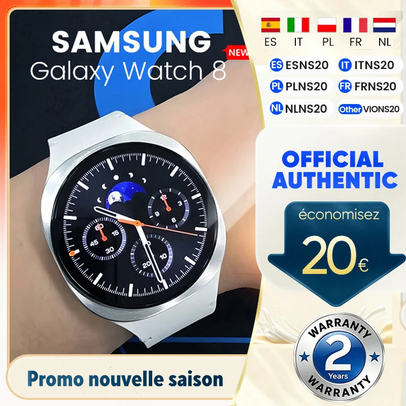 Samsung Galaxy Watch 8 Smartklocka – Super AMOLED, GPS, Hälsomätning, Sömnapné-detektering, 44mm