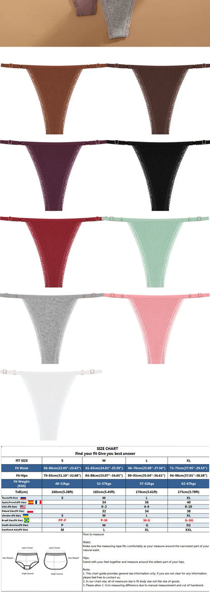 FINETOO 5PCS/Set Sexy G-string Panties Cotton Women's Underwear Adjustable Waist Girl Female Pantys Bikini Lady Thongs Lingerie