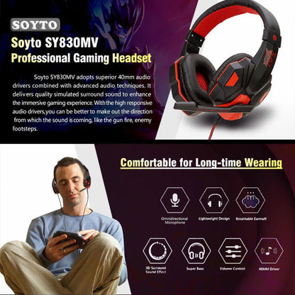 Occkic Gaming Headset 3,5mm CE – Over-Ear ABS/Läder Aktiv Brusreducering 120° Mikrofon PS4 PS5 Xbox PC 1,8m Röd Vit Blå