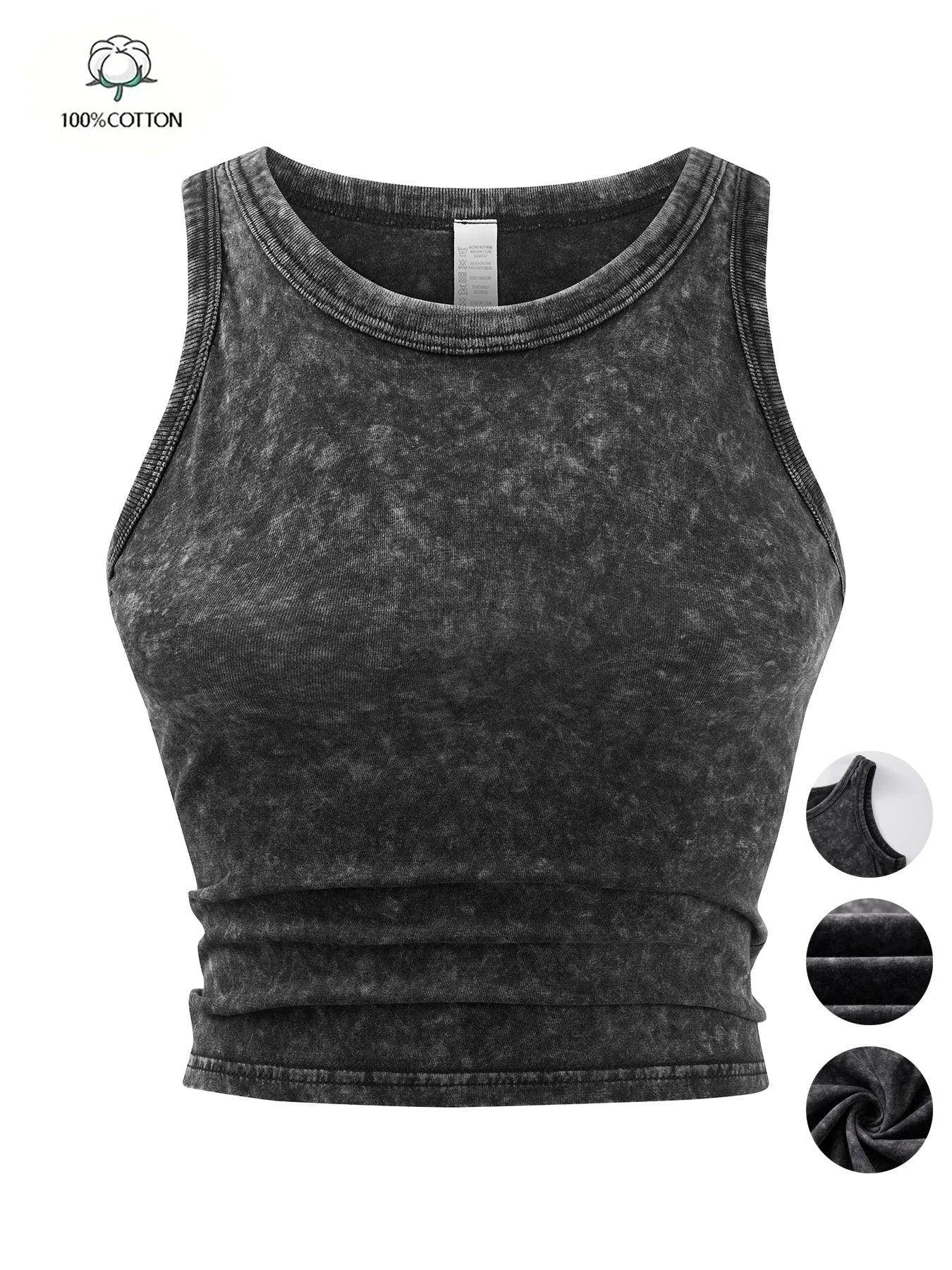 Dam Y2K Bomull Linne Crop Top – Tight Washed Streetwear Casual Sommar, 10 Färger M–XXL