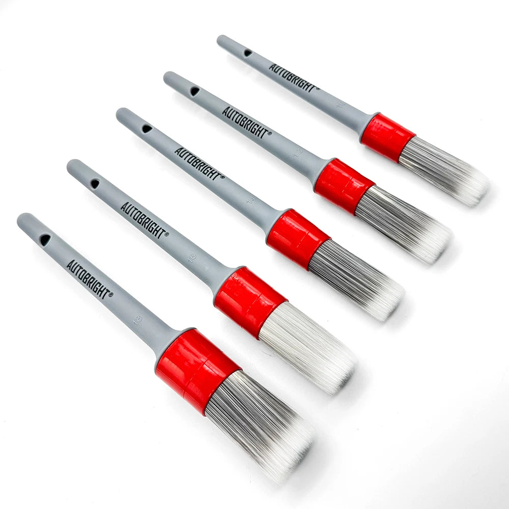 AUTOBRIGHT 5pcs Car Wash Brushes High quality soft brush Dense Bristles Car Detailing Clean Interior Wheel Silver Brush set Tool