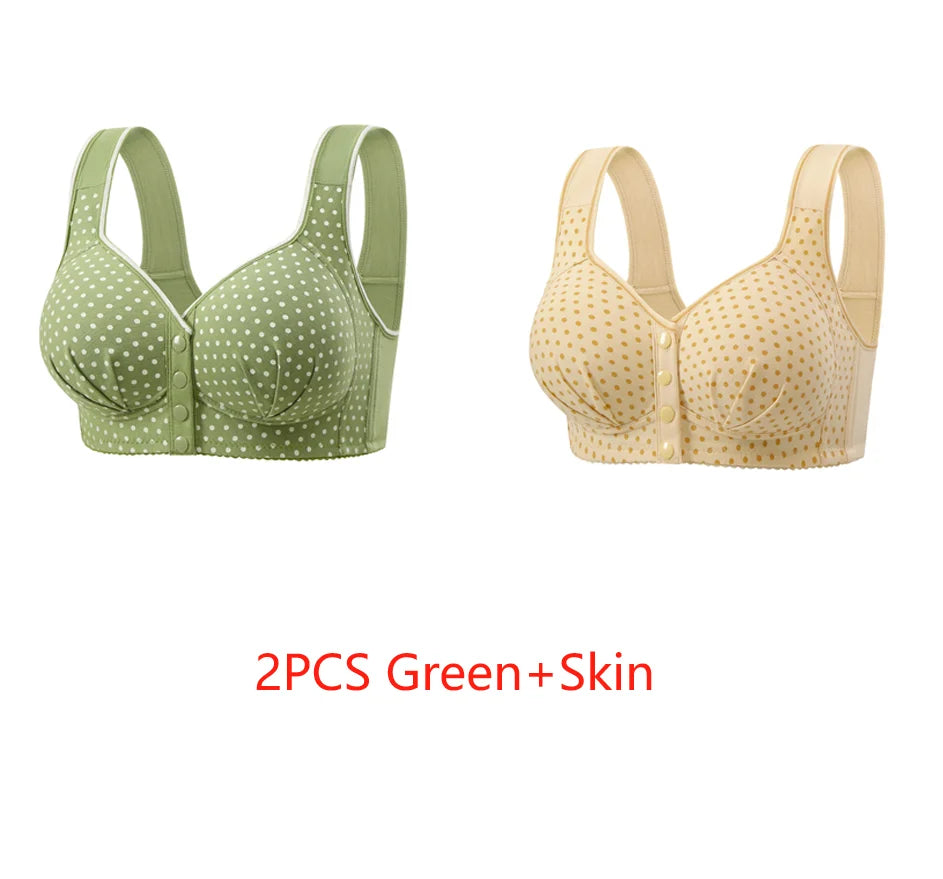 Women's One-piece Bra Fixed Cup Front Buckle Underwear Middle-aged Elderly Women Large-sized Bra Without Steel Rings Vest Bra