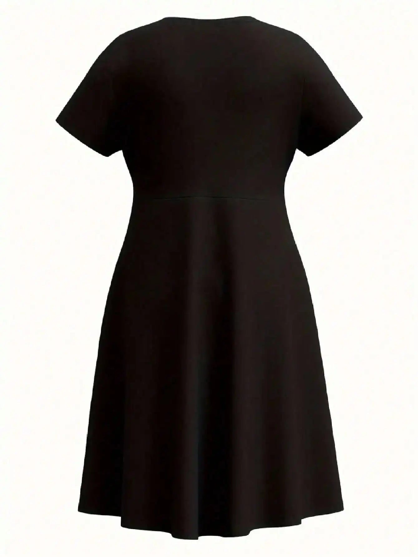 2026 Women's Four Seasons Love at First Sight Heartbeat Printed Casual Loose Black Short Sleeved Large Short Skirt Dress